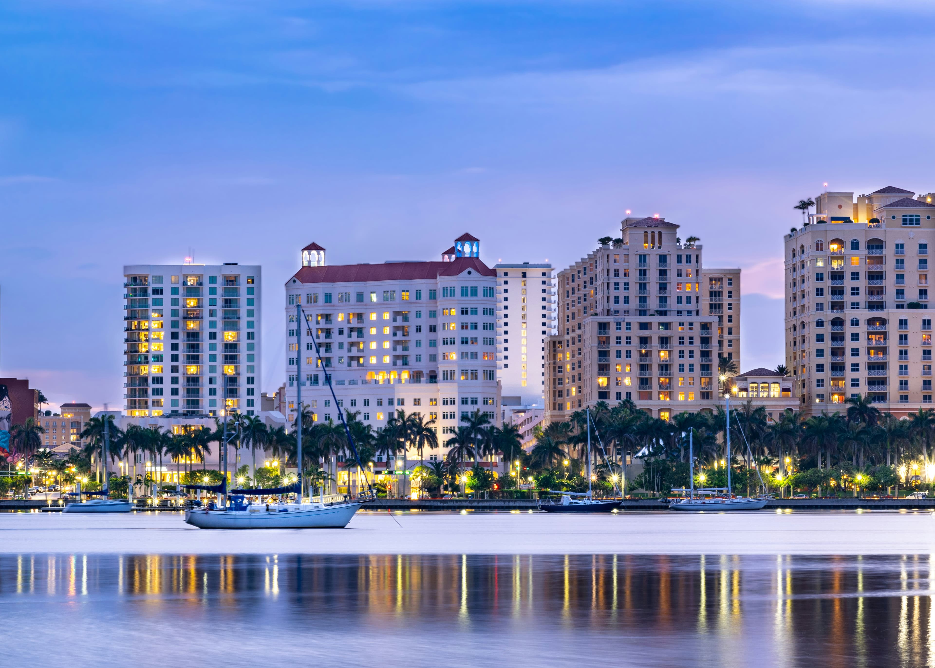 The West Palm Beach waterfront at sunset